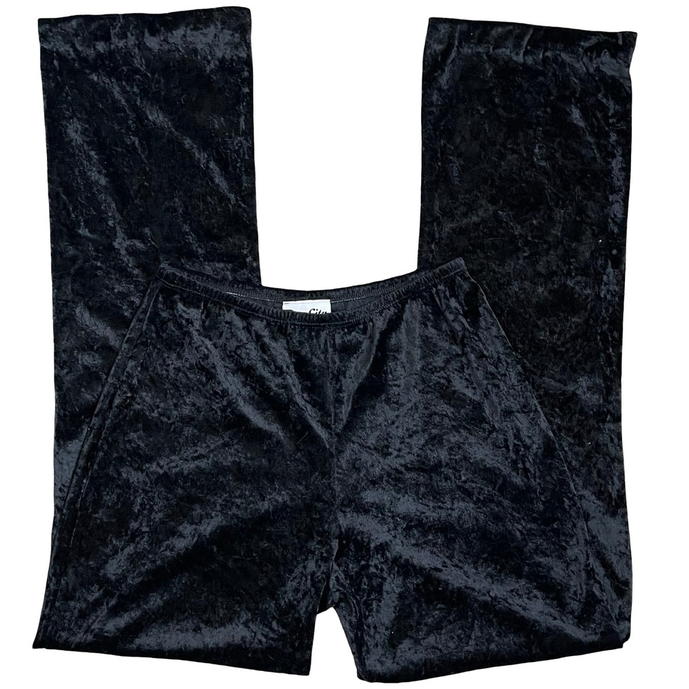 Rave City Vintage Pants Womens M Black Crushed Velvet Flare Leg 90s Y2K Goth